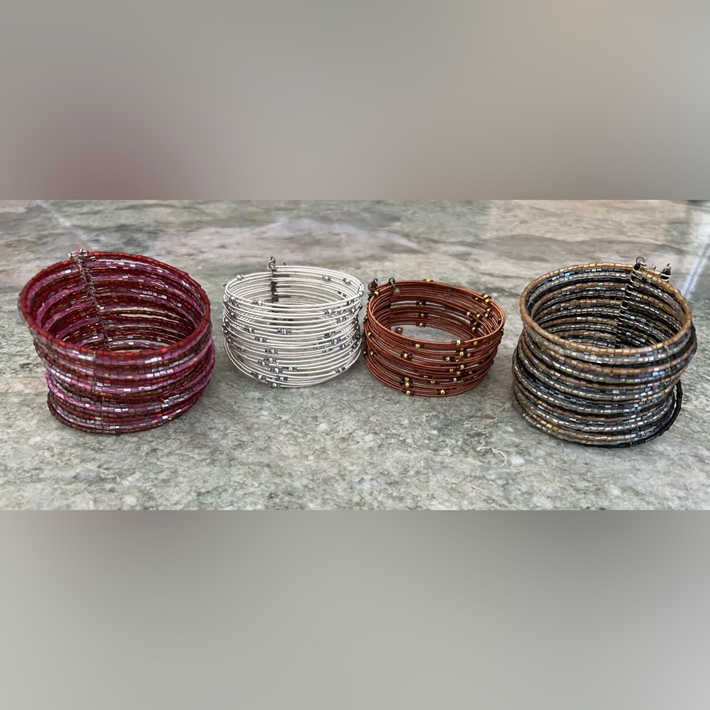 Beaded Expandable Cuff Bracelets from Paris: Reds, Silver, Copper, Grey GIFT